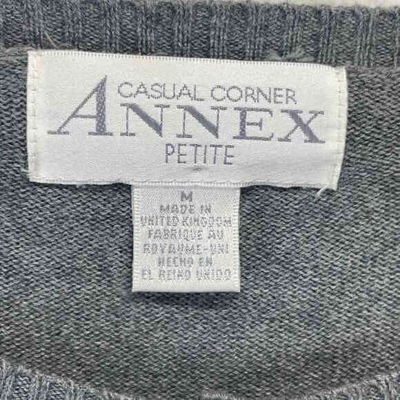 Casual Corner Annex Argyle Button Up Cardigan Sweater Gray Blue White Med Petite - Picture 8 of 11